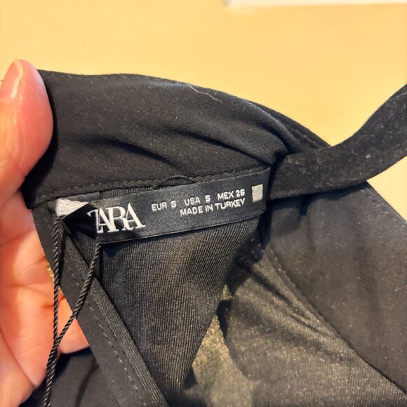 Zara Ruffle Button Down Bib Hem Pleated Long Sleeves Black Dress - Picture 3 of 15